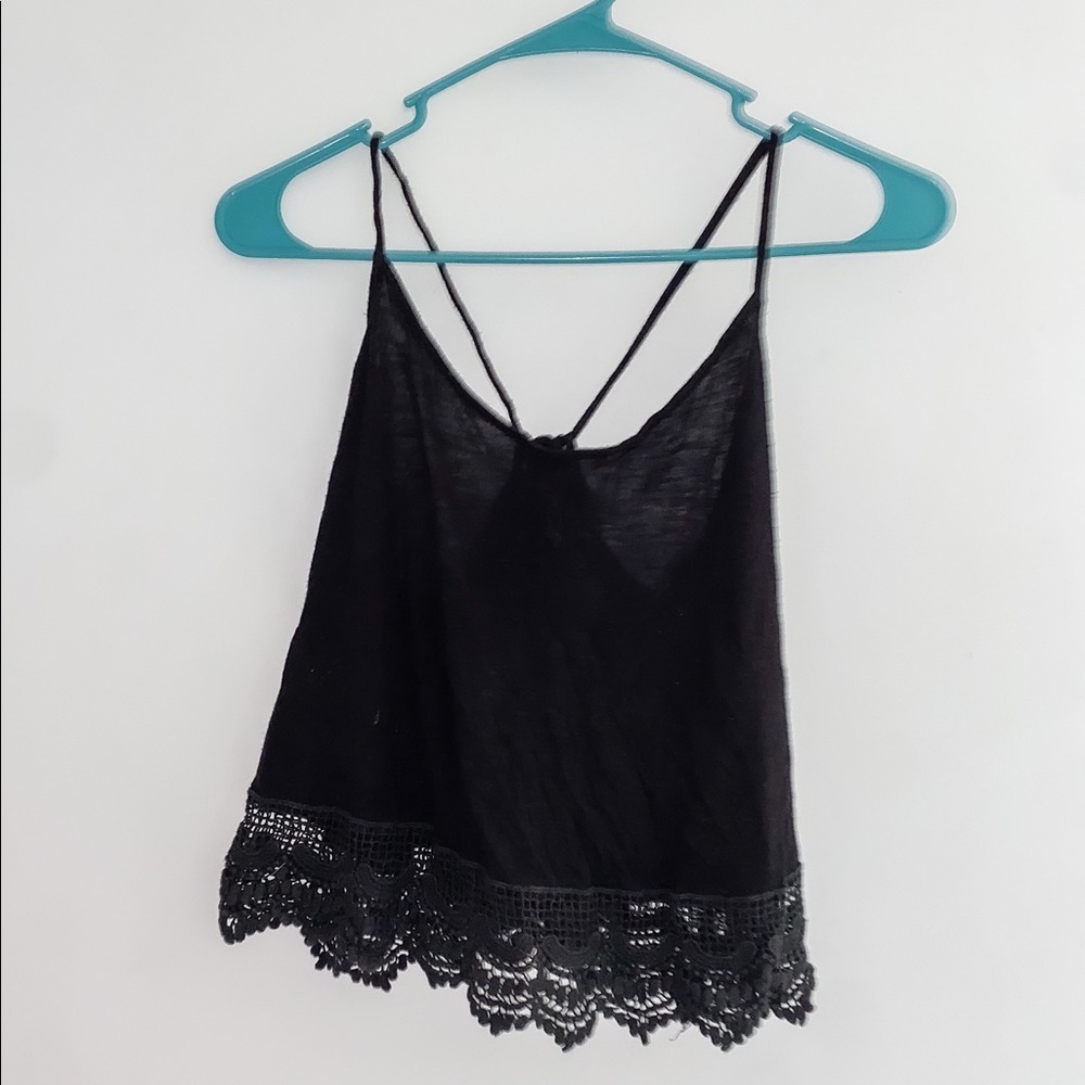 Black flowy lace detail adjustable tank top